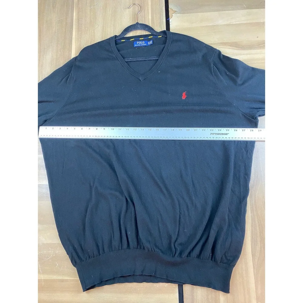 Polo Ralph Lauren Mens V Neck Long Sleeve‎ Sweater 3XL Tall Black Pima Cotton